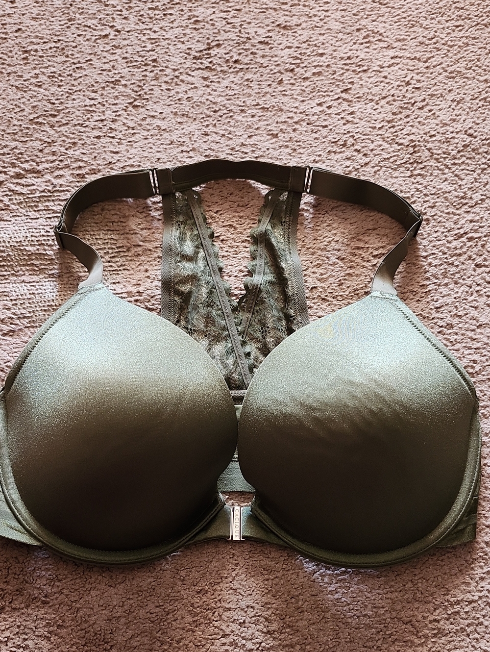 Cacique Olive Green Lace-Back Boost Plunge T-Shirt Bra W/ Front Closure